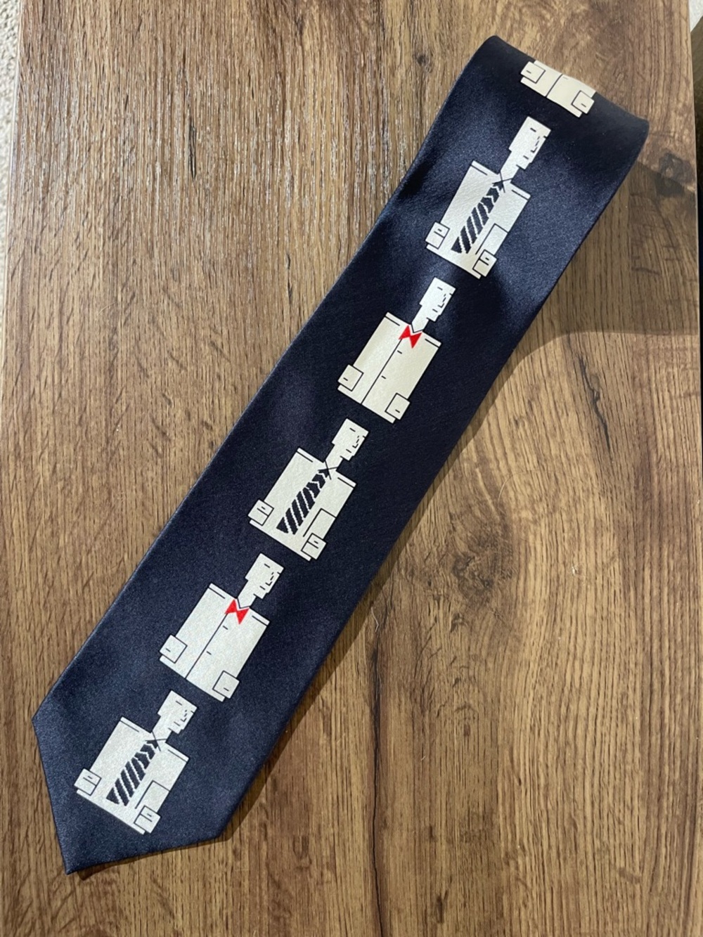 Chauncey Tie with White Robot Motif and Red Accent